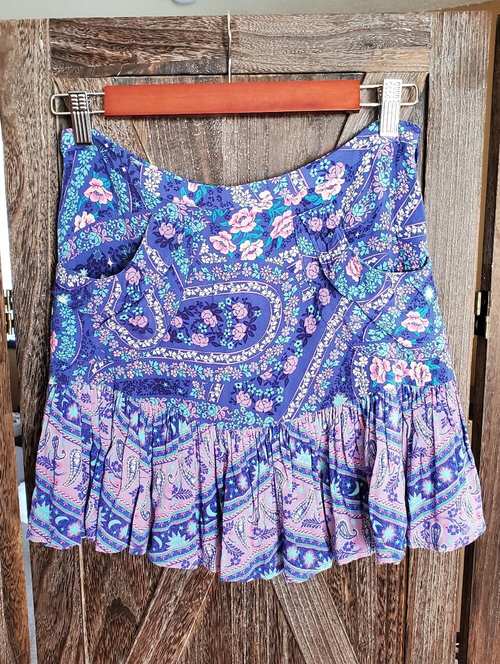 Spell Purple Floral Paisley Ruffled Mini Skirt